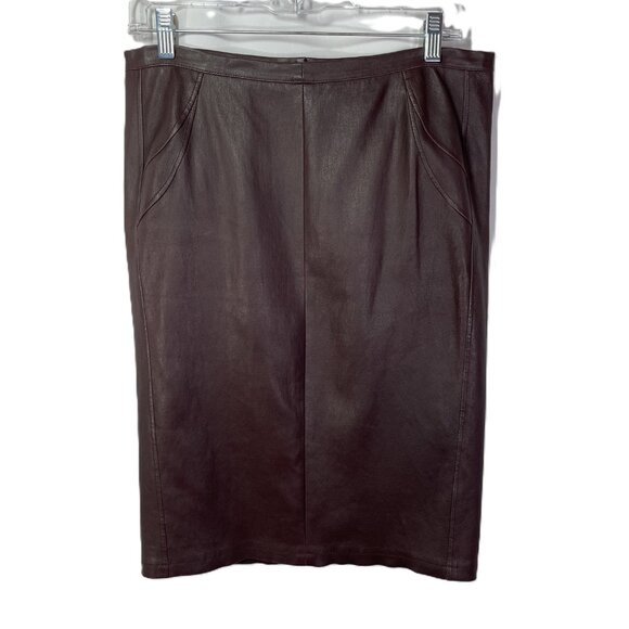 Sylvie Schimmel Paris Oxblood Lambskin Leather Pencil Skirt Size EU 42 - Picture 5 of 12